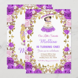 Lila Ro Mexikanska Blommigten Girl Fiesta Birthday Inbjudningar