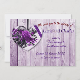 Lila ro och hjärtbröllop inbjudningar