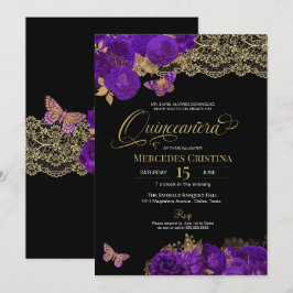 Lila Ro och Snöre Butterfly Quinceañera Invita Inbjudningar
