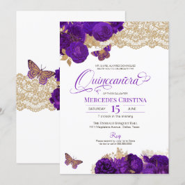 Lila Ro och Snöre Butterfly Quinceañera Invita Inbjudningar