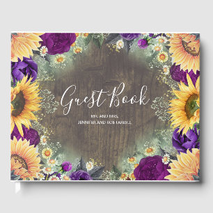 Lila Ro och solrosblommor Rustic Fall Wedding Gästböcker