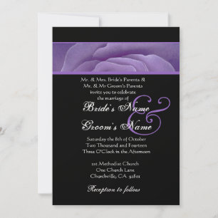 Lila Ro Petals Black Bröllop Metallic Papper Inbjudningar