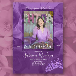 Lila Ro Quinceanera-fotoinbjudan Inbjudningar