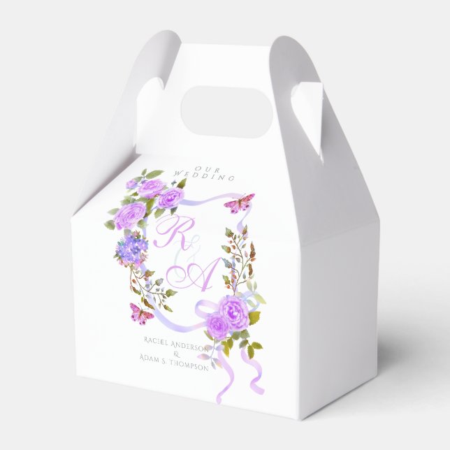 Lila Ro Ribbon Monogram Bröllop Presentaskar (Framsidan Sidan)