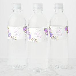 Lila Ro Ribbon Monogram Bröllop Vattenflaska Etikett