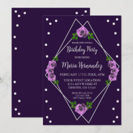 Lila Ro Silver Geometric Birthday Inbjudningar