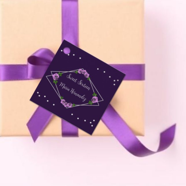 Lila Ro Silver Geometric Sweet 16 Gåvor Etiketter (Skapare uppladdad)