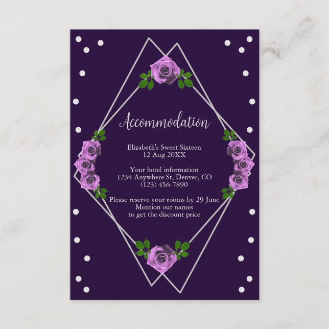 Lila Ro Silver Geometric Sweet 16 Tilläggskort (Framsida)