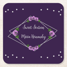 Lila Ro Silver Geometric Sweet 16 Underlägg Papper Kvadrat