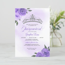 Lila Ro Silver Tiara Quinceañera Birthday Inbjudningar