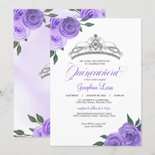 Lila Ro Silver Tiara Quinceañera Birthday Inv Inbjudningar