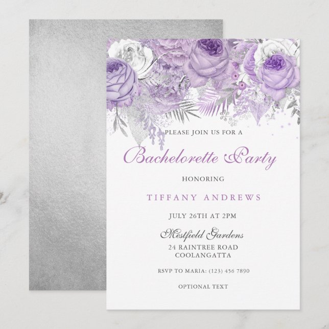 Lila Ro Silver Wonderland Bachelorette Party Inbjudningar (Fram/baksida)