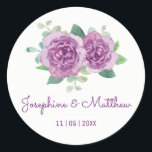 Lila Ro Watercolor Wedding Stickers Runt Klistermärke<br><div class="desc">De här bröllopsklistermärkena har vattenfärgen lila ro. Du kan anpassa dessa klistermärken med namn och bröllop-datumet. Klicka på knappen "Anpassa" om du vill ha fler alternativ om du vill ändra texten storlek eller om du vill lägga till ytterligare text. Dessa klistermärken är idealiska för använda som klistermärken eller för att...</div>