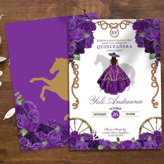 Lila Ro Westerna Ranchera Quinceanera Inbjudningar (Skapare uppladdad)