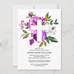 Lila Ro & White Kor Girl Baptism Inbjudningar
