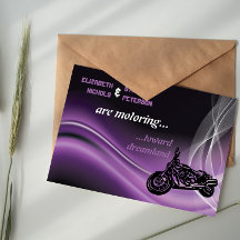 Lila Road biker bröllopsinbjudan