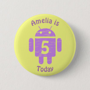 Lila Robot Kids Anpassningsbar Age Birthday Knapp