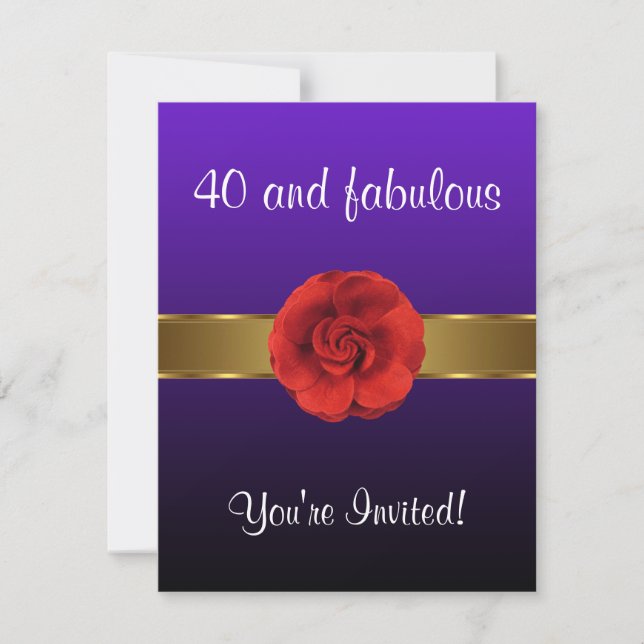 Lila Röd Blomma Guld Fantastisk 40-årsdag Inbjudningar (Framsida)