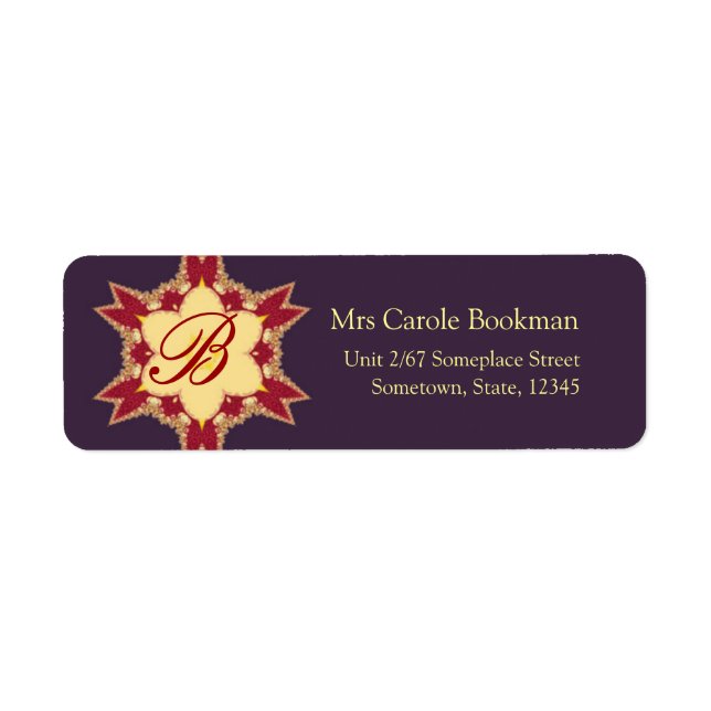 Lila Röd Guld Kunglig Monogram Adressetikett Returadress Etikett (Framsidan)
