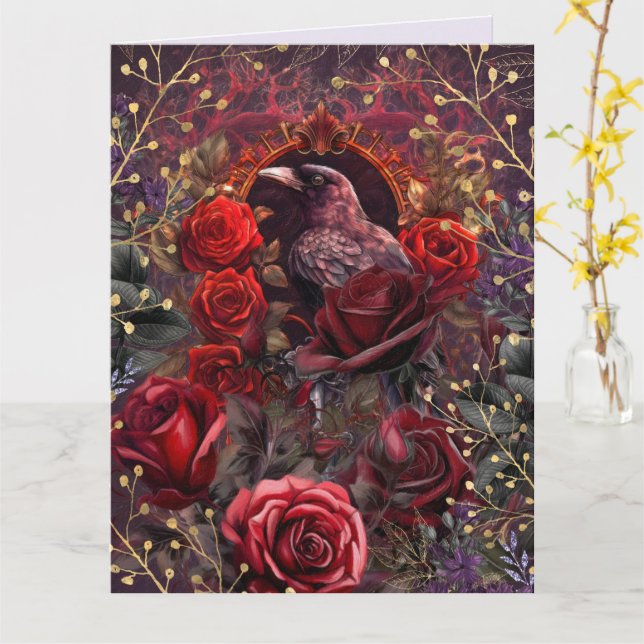 Lila Röd Ros Gotisk Mörk Skönhet Kråka Kort (Gul blomma)