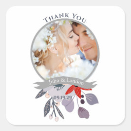 Lila Röd  Rosa Blå Blommigt Utandning Bröllop Fyrkantigt Klistermärke