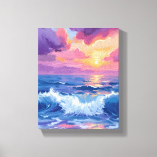 Lila Rodnad Solnedgang Ocean Glimmer Akvarell Canvastryck