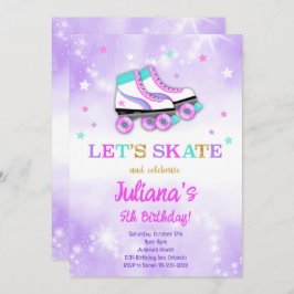 Lila Roller Skate Birthday-inbjudan Inbjudningar