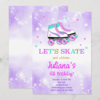 Lila Roller Skate Birthday-inbjudan Inbjudningar