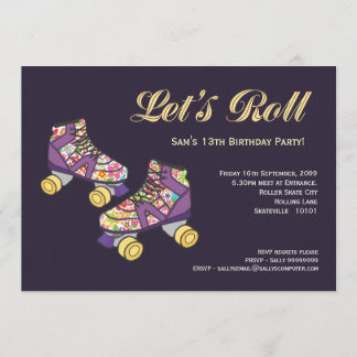 Lila Roller Skate Roller Skating Födelsedagsfest Inbjudningar