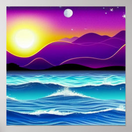 Lila Rolling Backe vid Ocean Poster