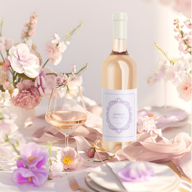 Lila Romantisk Vintage Möhippa Vinflaska Etikett (Purple Romantic Vintage Bridal Shower Wine Label)