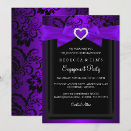 Lila Romantiskt Hjärtan Bröllopsfest Inbjudan