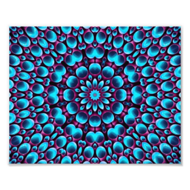Lila Rör Vintage Blue Fractal Kaleidoscope Fototryck (Framsidan)