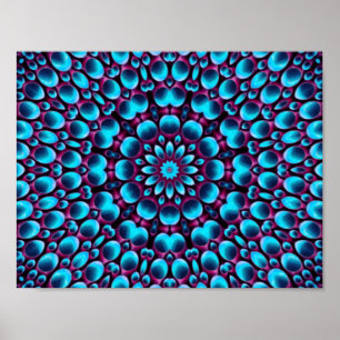 Lila Rör Vintage Blue Fractal Kaleidoscope Poster