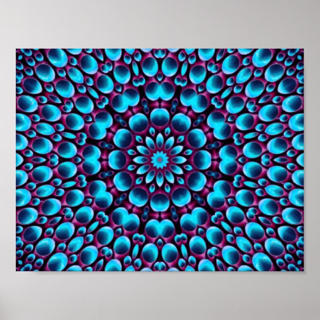 Lila Rör Vintage Blue Fractal Kaleidoscope Poster (Framsidan)