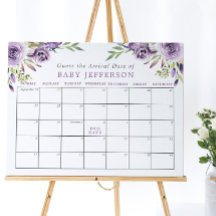 Lila Ros Bebis Shower Gissa Förfallodatum Kalender