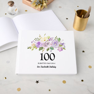 Lila Ros Blommig 100-års Födelsedagsfest Gästböcker
