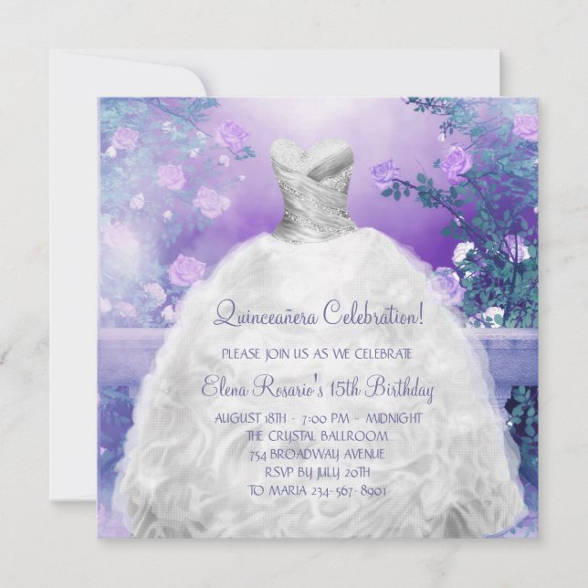 Lila Ros Lavendel Lila Quinceanera Inbjudningar (Framsida)