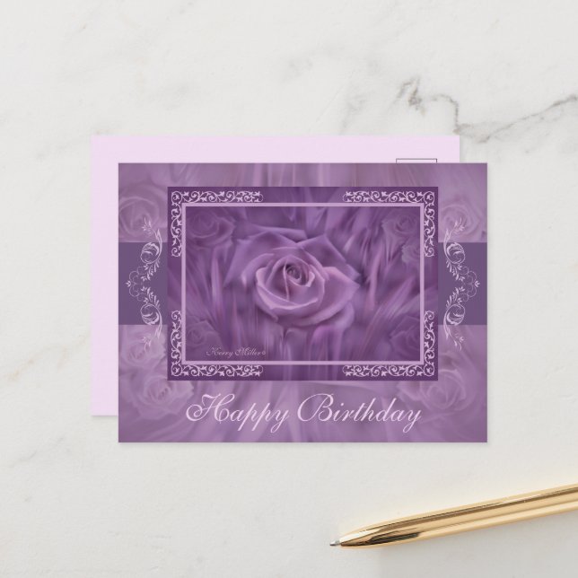 Lila ros och spets vykort (Fram/Back In Situ)