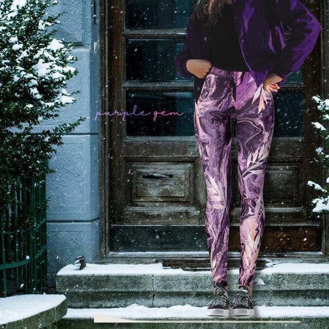 Lila Rosa Ädelstensvätska Konst Leggings (Purple Pink Gemstone Liquid Art Leggings)