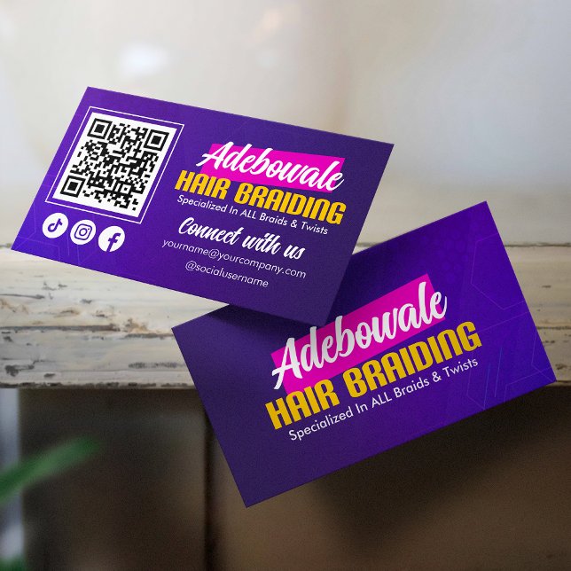 Lila, Rosa Afrikanskt Hår Anslut med oss QR-kod Visitkort (Skapare uppladdad)