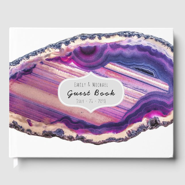 Lila Rosa Agate Geode Bröllop Guest Bok (Framsida)