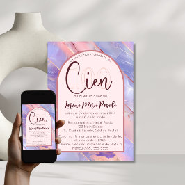 Lila Rosa Agate Spanska 100-årsdagen för henne Inbjudningar