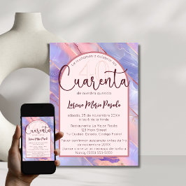 Lila Rosa Agate Spanska 40:e födelsedagen för henn Inbjudningar