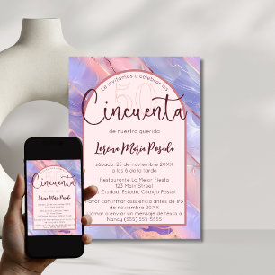 Lila Rosa Agate Spanska 50:e födelsedagen för henn Inbjudningar