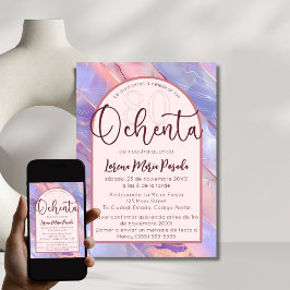 Lila Rosa Agate Spanska 80:e födelsedagen för henn Inbjudningar