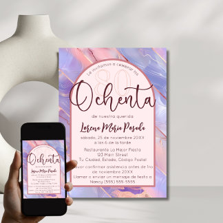 Lila Rosa Agate Spanska 80:e födelsedagen för henn Inbjudningar