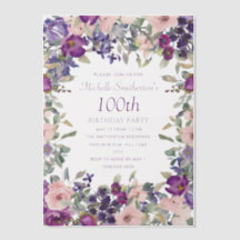 Lila Rosa Akvarell. Blommig 100-årsdag