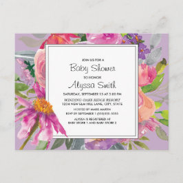 Lila Rosa Akvarell Blommig Bebis Shower Vykort