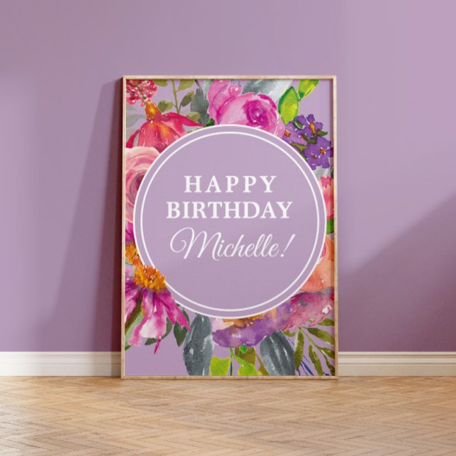 Lila Rosa Akvarell Vilda Blommor Grattis På Födels Poster (Skapare uppladdad)